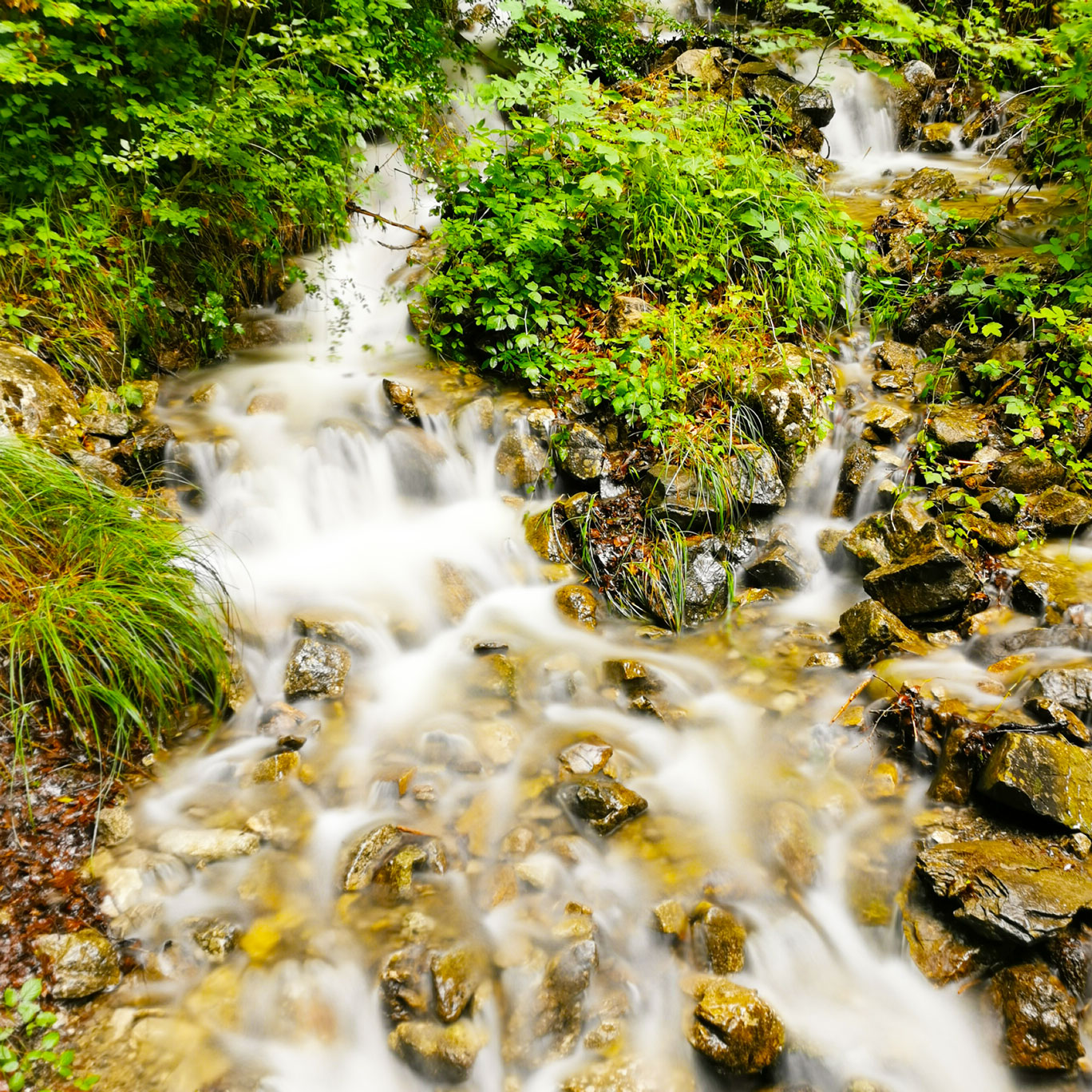 Langzeitbelichtung eines Wasserfalls in der Schweiz